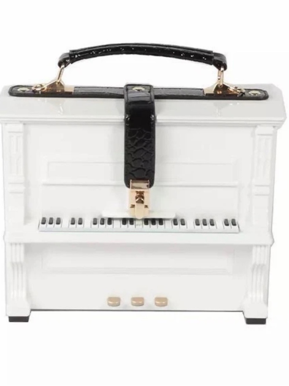 White Piano-Shaped Decorative Box with Black Handle